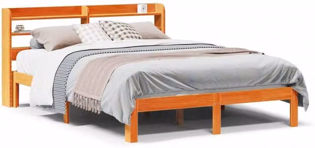 Berkfield Home Double Bed Frame in Wax Brown Solid Pine Wood W/D/H: 135 x 190 cm
