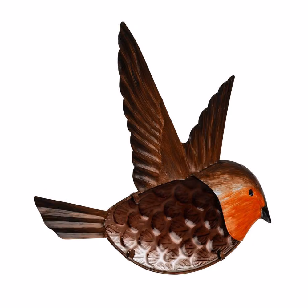 Country Living Rustic Metal Robin Bird Wall Decor in Brown – 2