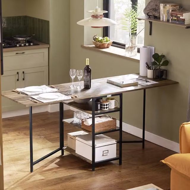 SoBuy Industrial Design Folding Dining Table with 3 Shelves in Brown and Black, W/D/H: 120 x 60 x 77 cm