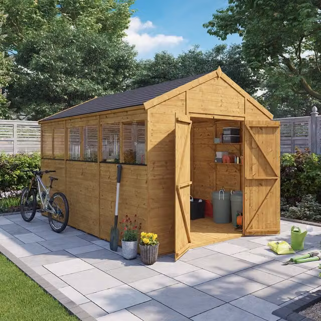 BillyOh Expert Tongue and Groove Apex Wooden Workshop with Window in Brown