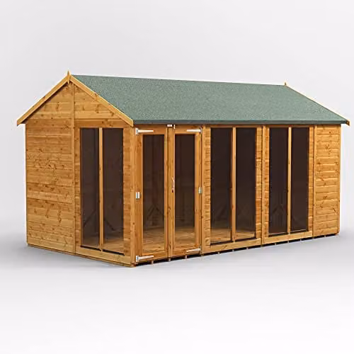 Powersheds Premium Apex Wooden Summer House in Brown with PVC Window Sills and Security Features, W/D/H: 444.21 x 258.0 x 240.4 cm