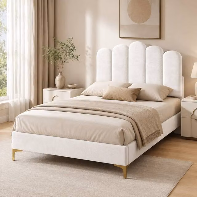 STILVORA Single Upholstered Bed Frame with Storage Drawers, Beige, W/D/H: 90 x 190 cm – 1