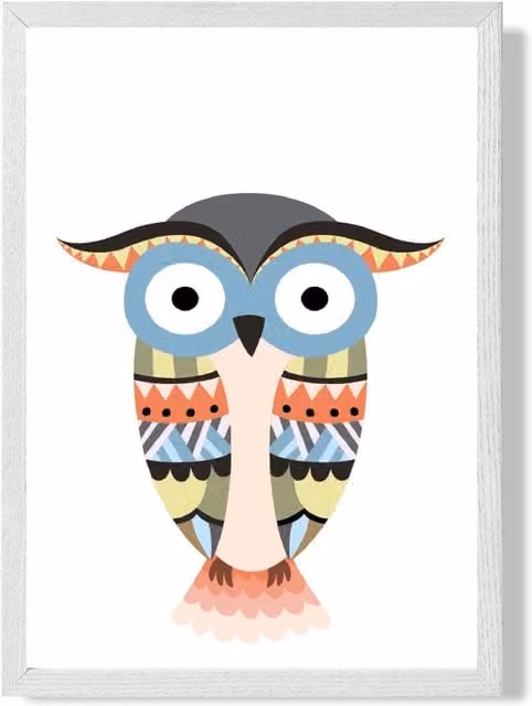 ARTZE Totem Owl Tribal Animal Framed Print, Grey and White, A3