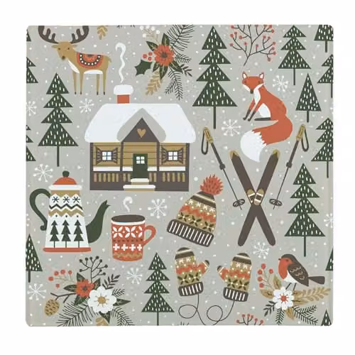 Purely Home Christmas Large Square Glass Worktop Protector with Non-Slip Feet, Multicolour, W x D: 30 x 30 cm