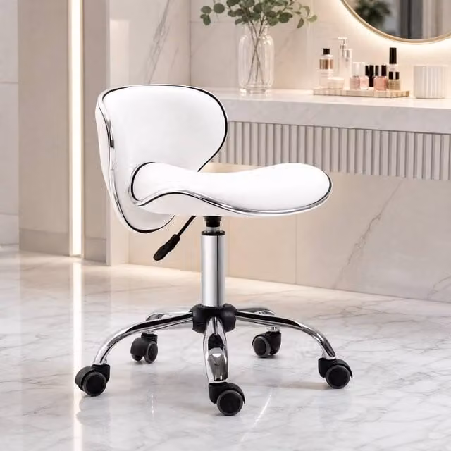 STILVORA Adjustable Height Salon Stool with Wheels, White