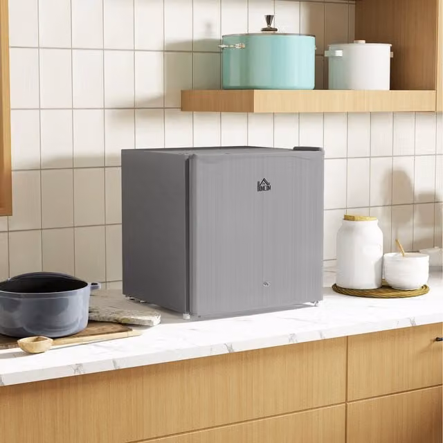 HOMCOM 46 Litre Table Top Mini Fridge with Chiller Box and Lock, Grey