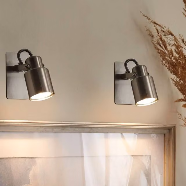 Wyld and Coco Set of 2 Silver Metal Swing-Arm Wall Lamps with Adjustable Cone Shades