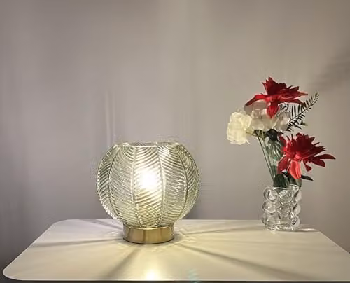 K LIVING Leaves Green Glass Table Lamp with Gold/Brass or Chrome Base – 2