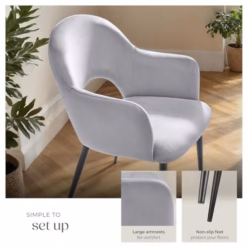 tectake Set of 2 Sasha Dining Chairs in Grey Velvet Look with Metal Legs – 4