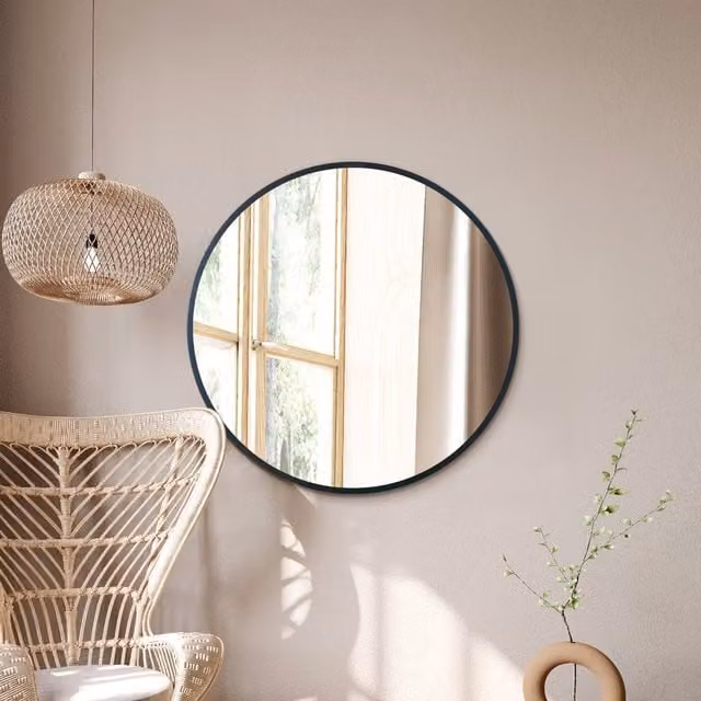 MirrorOutlet Modern Circular Wall Mirror with Black Edge, Diameter: 80 cm
