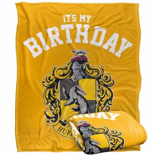 Warner Bros. Harry Potter Hufflepuff Birthday Super Soft Fleece Throw Blanket, Multicolour, W: 127 cm x D: 152.4 cm