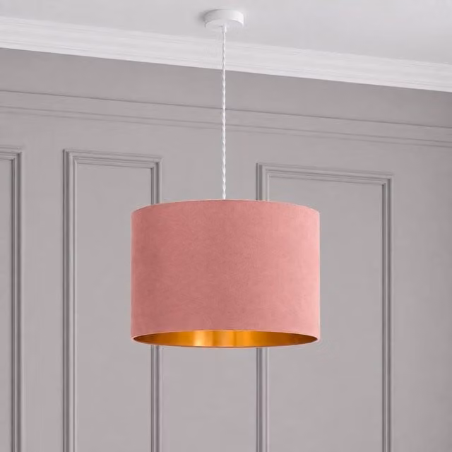 CGC Lighting Nila Round Drum Pendant Lamp Shade in Mauve Velvet and Gold