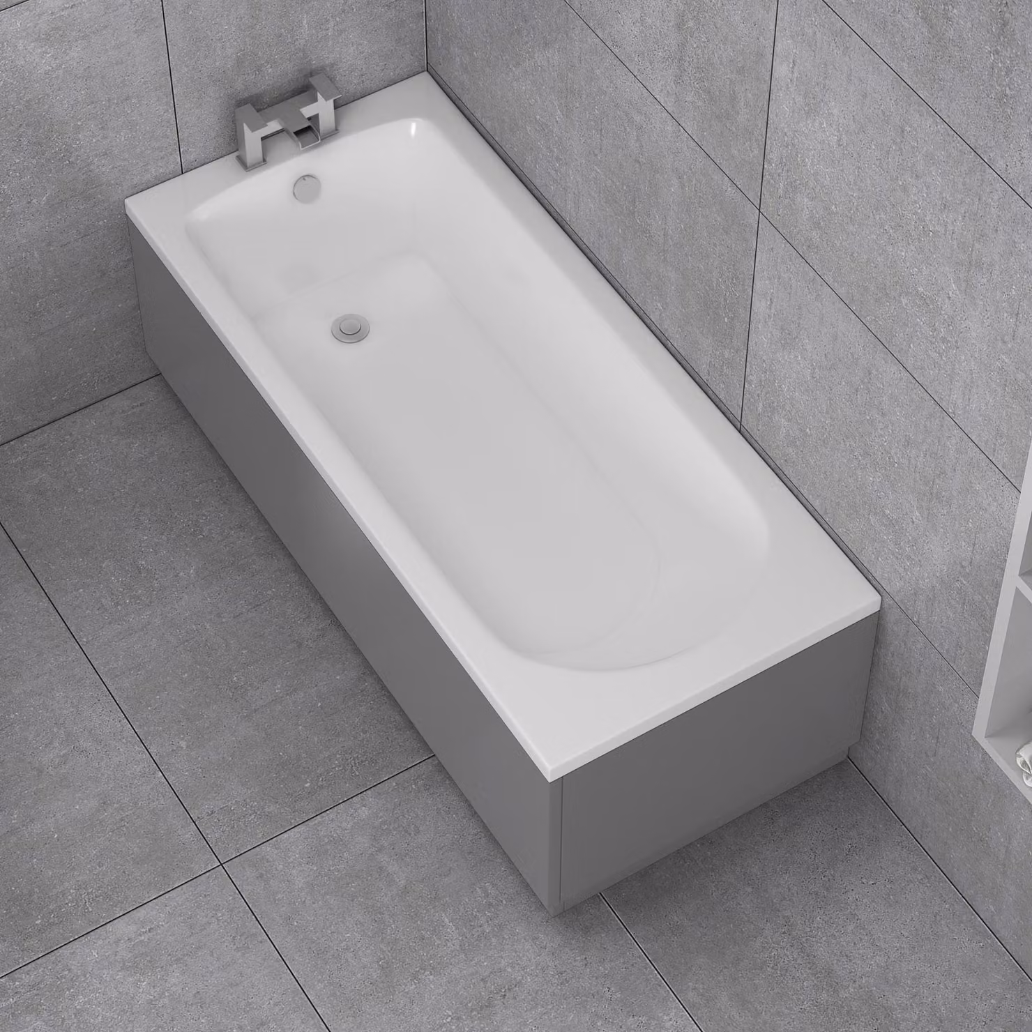 Royal Bathrooms Breeze Round Single Ended Acrylic Bath with Grey Gloss MDF Front Panel, W: 1700 mm, D: 750 mm