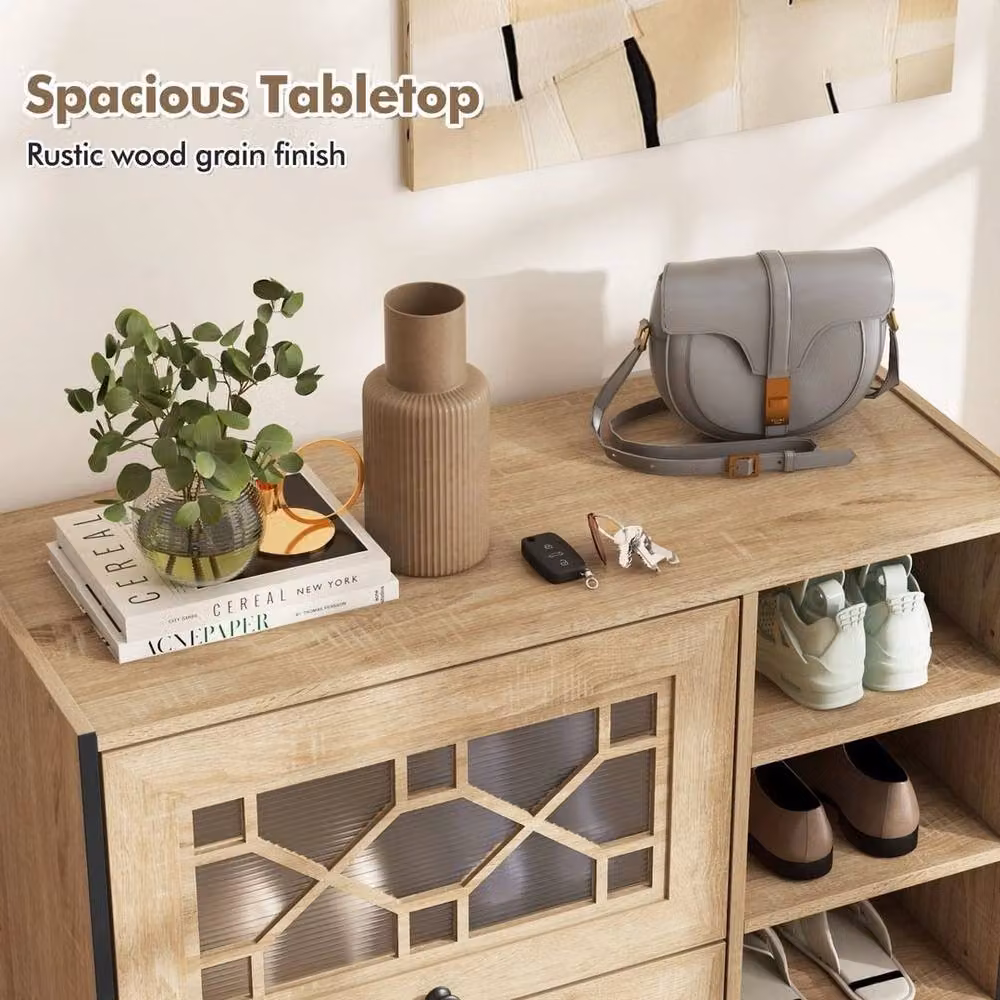 KORVIXA Freestanding Shoe Storage Cabinet in Rustic Oak and Brown, W/D/H: 100 x 100 x 100 cm – 4