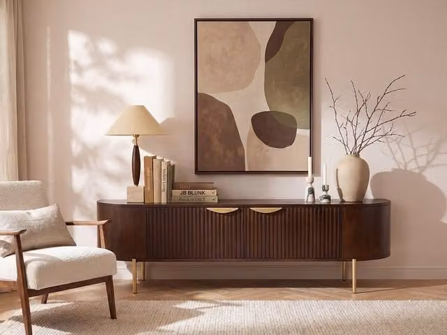 Vente-unique NEVILI Mango Wood and Metal TV Unit with 2 Doors, Brown and Gold, W: 160 cm, D: 40 cm, H: 45 cm – 1