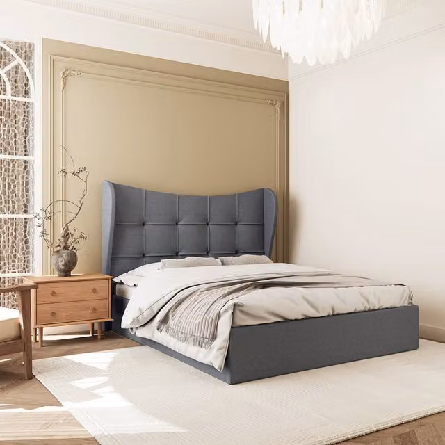 Seconique Verona Double Ottoman Bed in Grey Fabric, W/D/H: 140 x 200 cm