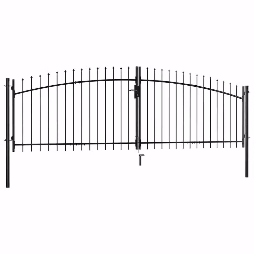 Berkfield Home Durable Steel Double Door Swing Fence Gate with Spear Top, Black, W: 400 cm, H: 150 cm