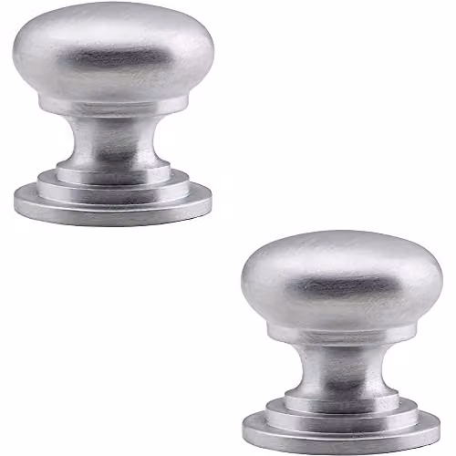 Loops 2 Pack Victorian Round Cupboard Door Knob, 38mm Diameter, Brushed Chrome Silver – 1