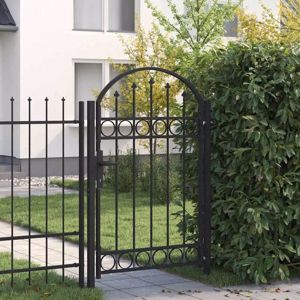 Berkfield Home Arched Top Steel Fence Gate, Black, W: 100 cm, H: 150 cm – 2