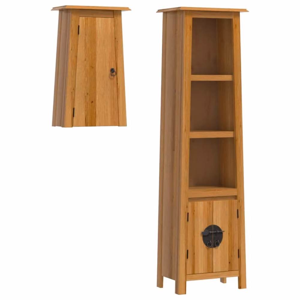 Berkfield Home Beautiful 2 Piece Vintage Solid Wood Pine Bathroom Furniture Set in Brown, featuring a Tall Cabinet and Wall Cabinet – 3