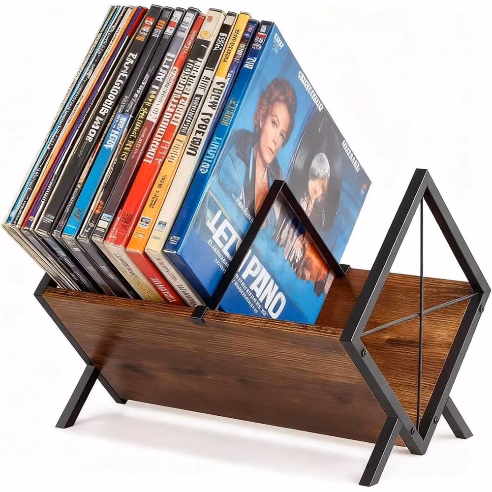 Nordara Brown Wood and Metal Record Storage Rack for 80LP Vinyl Albums – 5