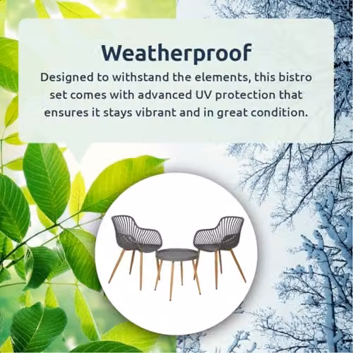 idooka 3-Piece Garden Bistro Set in Grey with Steel Wood-Look Legs – 3