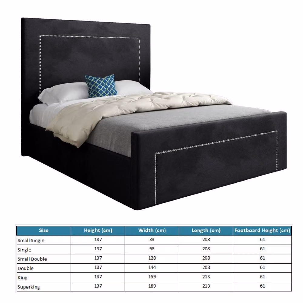 KDMD Macclesfield Upholstered Black Soft Velvet Designer Bed Frame, W/D/H: 140 x 200 cm – 5