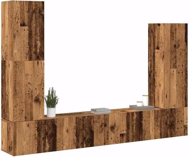 Berkfield Home Classic 4 Piece Wall-mounted TV Cabinet Set in Brown and Multicolour Engineered Wood