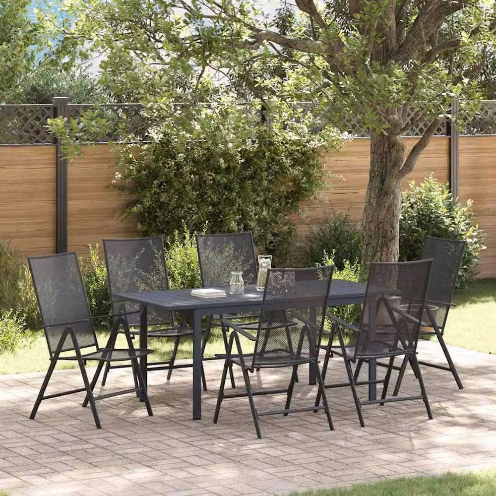 Berkfield Home Modern 7 Piece Garden Dining Set in Anthracite Grey Powder Coated Steel – 2