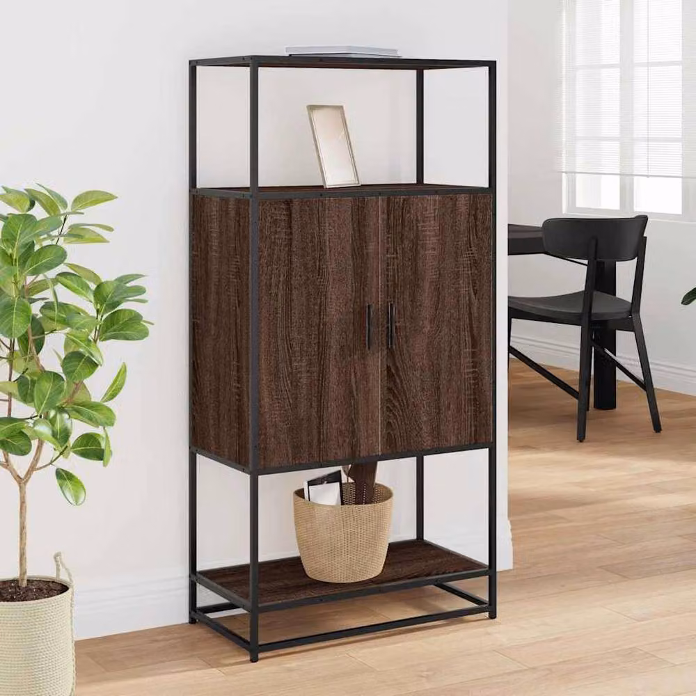 Berkfield Home Brown Oak Highboard in Engineered Wood and Metal, W: 68 cm, D: 35 cm, H: 139 cm – 2