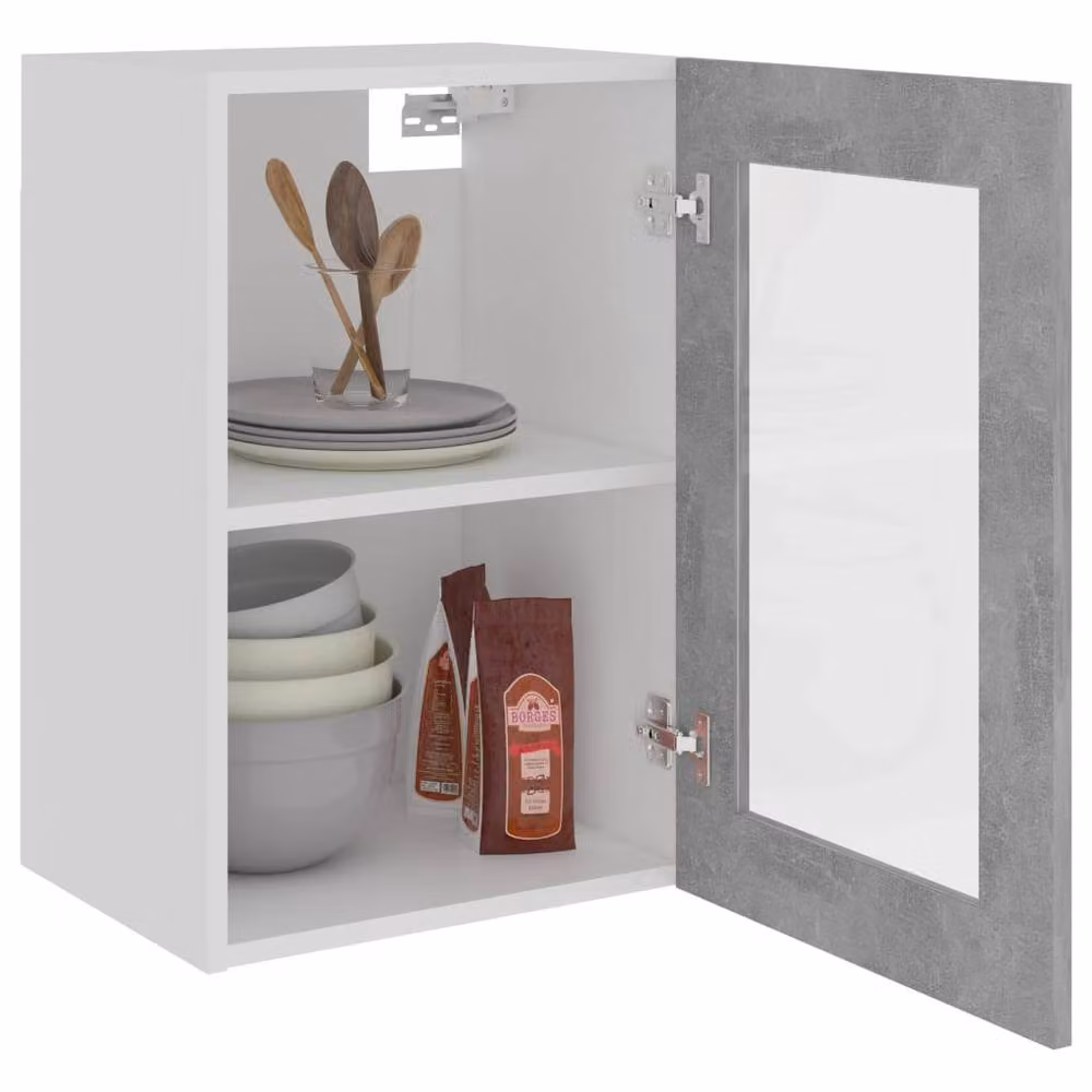 Berkfield Home Modern Wall Mounted Glass Cabinet in Grey, W/D/H: 40 x 31 x 60 cm – 3