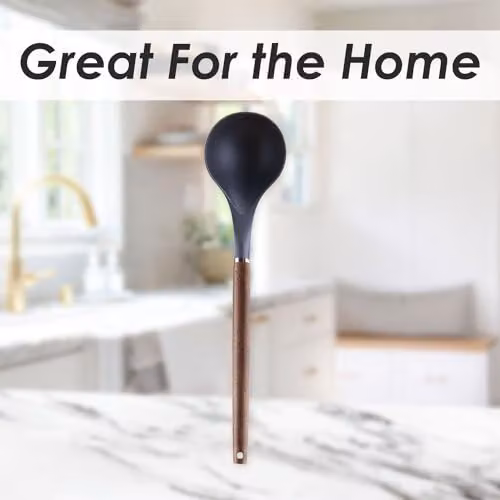 VFM Acacia Wood Heat Resistant Ladle with Non-Scratch Black Finish, Length: 30 cm – 3