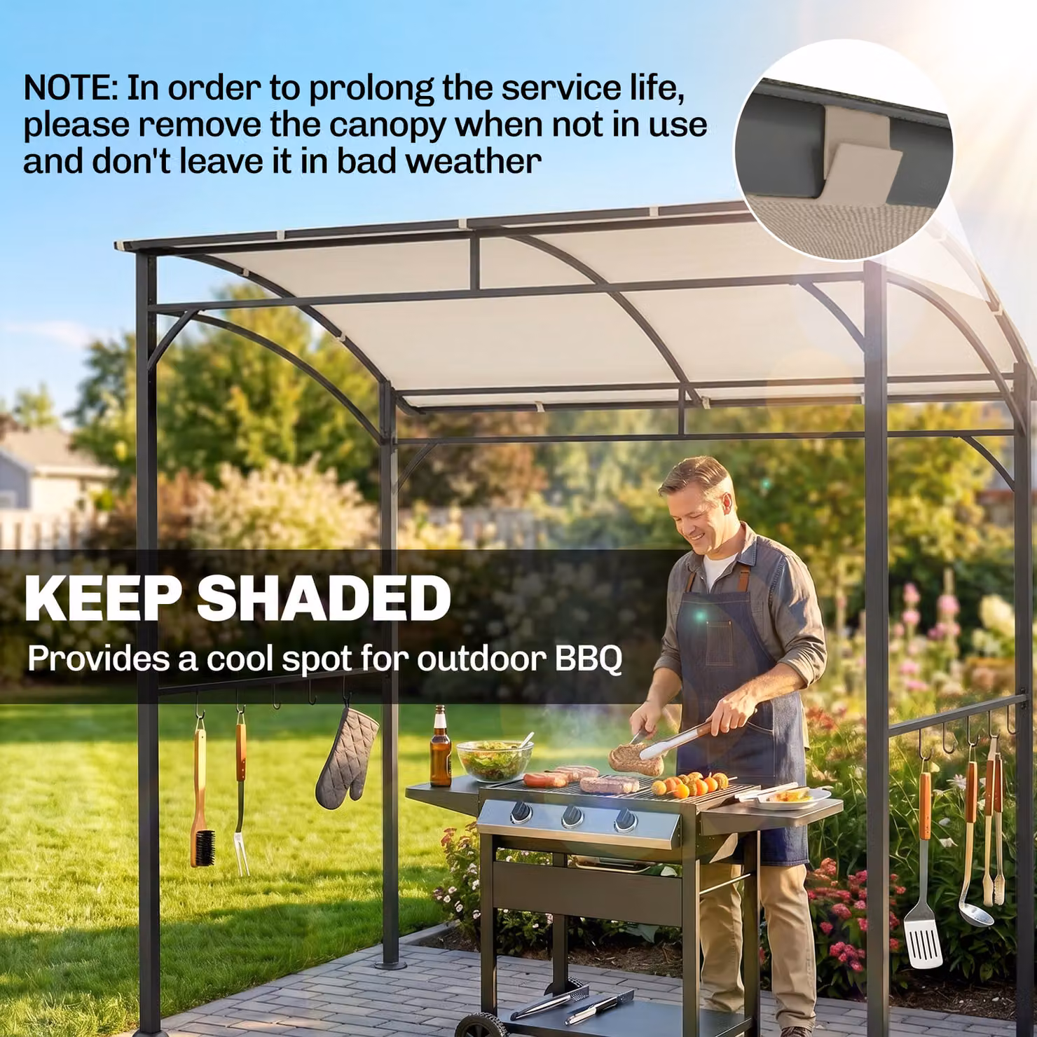 Outsunny BBQ Grill Gazebo Tent with Curved Canopy and Metal Frame, Beige, W: 220 cm, D: 150 cm, H: 215 cm – 4