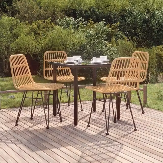 Berkfield Home 5 Piece Modern Garden Dining Set in Brown Poly Rattan with Steel and Glass – 1