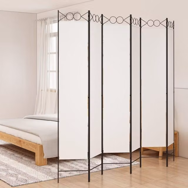 Berkfield Home 6-Panel Fabric Room Divider, White, W/H: 240 x 220 cm – 1