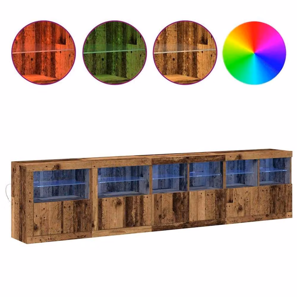 Berkfield Home Rustic Brown Sideboard with Integrated LED Lights, W: 283 cm, D: 37 cm, H: 67 cm – 4