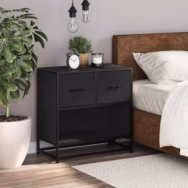 Berkfield Home Elegant Black Bedside Cabinet in Engineered Wood and Metal, W/D/H: 60 x 31 x 60 cm – 1