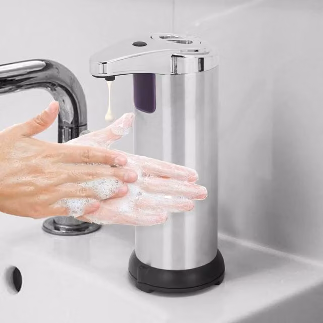 EONLION Automatic IR Sensor Shampoo and Soap Dispenser in Silver