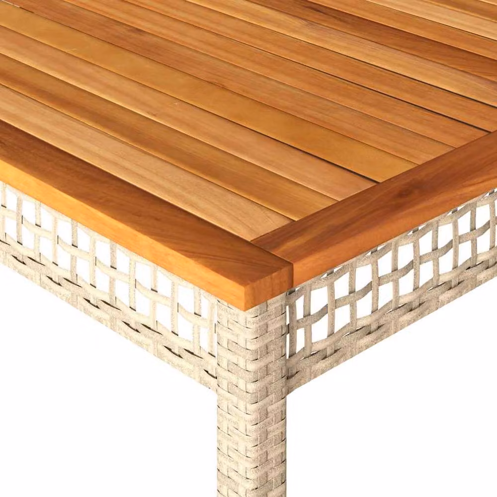 Berkfield Home Beige Poly Rattan and Acacia Wood Extendable Garden Table, W: 180 cm, D: 90 cm, H: 75 cm – 3