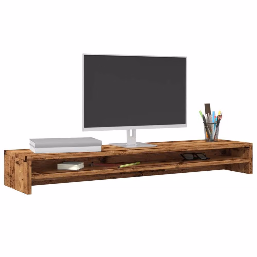 Berkfield Home Monitor Stand in Old Wood Brown, W/D/H: 100 x 24 x 13 cm – 2
