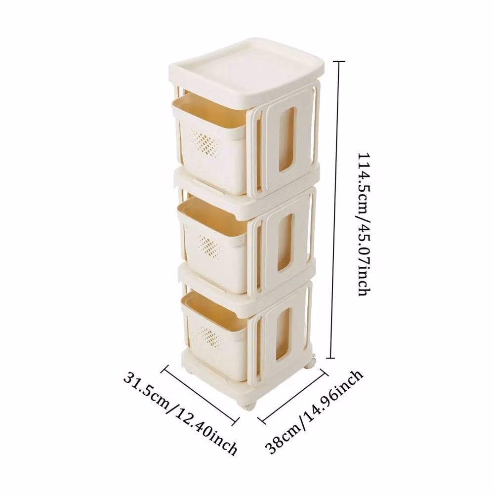 KORVIXA 3-Basket Multi-Purpose Storage Trolley in Beige – 2