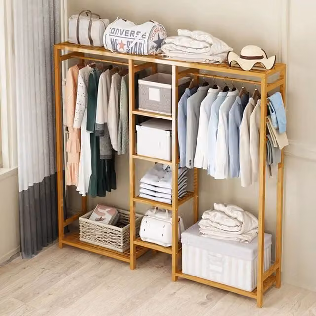 KORVIXA Rustic Wooden Clothes Rail Rack in Brown, Width: 50 cm