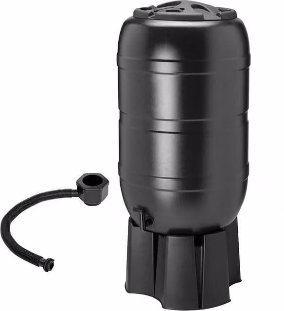 Charles Bentley 210L Freestanding Garden Water Butt Set in Black