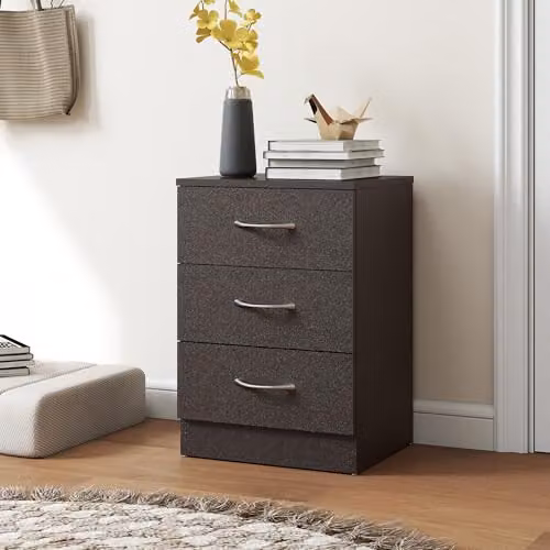 HOMCOM Modern Black Bedside Table with 3 Drawers and Glass Top – 5