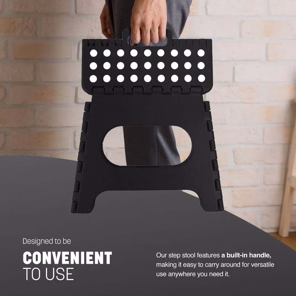 Keplin Heavy Duty Folding Step Stool, Black Plastic Non-Slip Footstool – 4