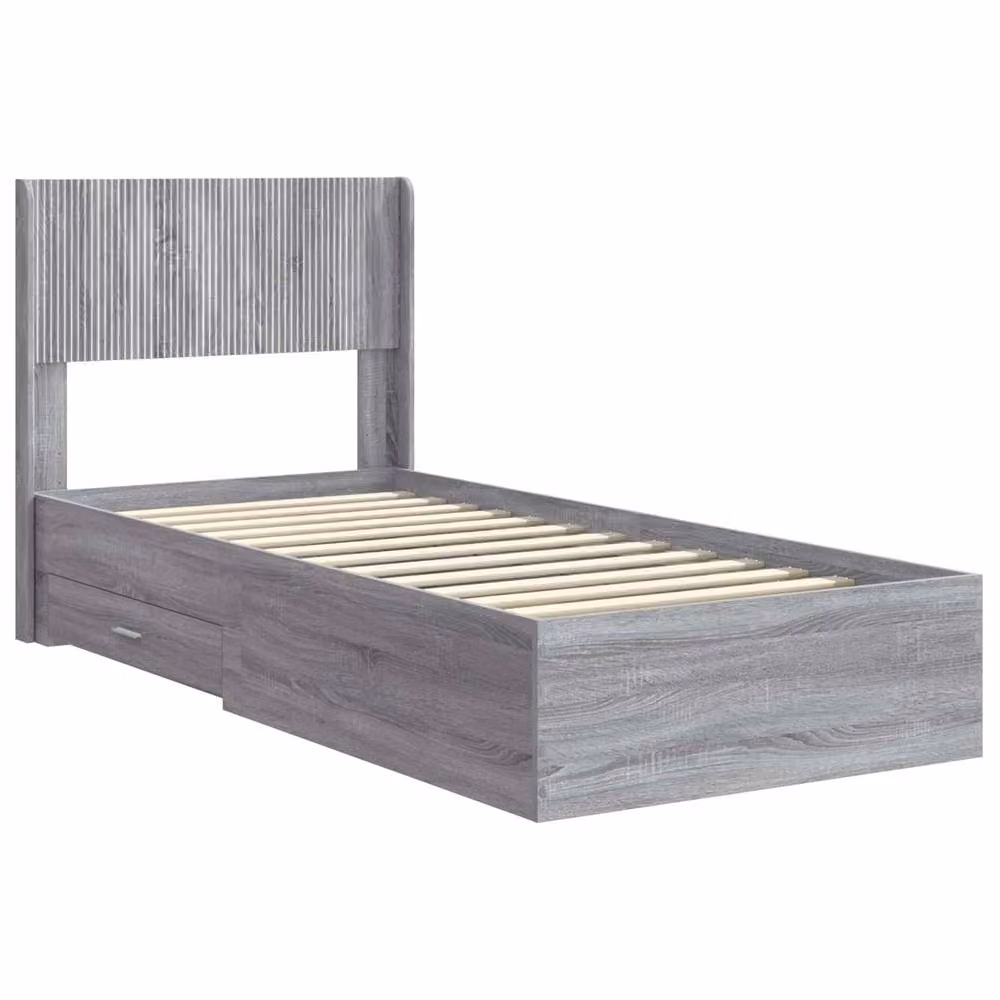 Berkfield Home Modern Bed Frame with Headboard and Lift Up Storage Base, Grey, W/D/H: 90 x 190 cm – 2
