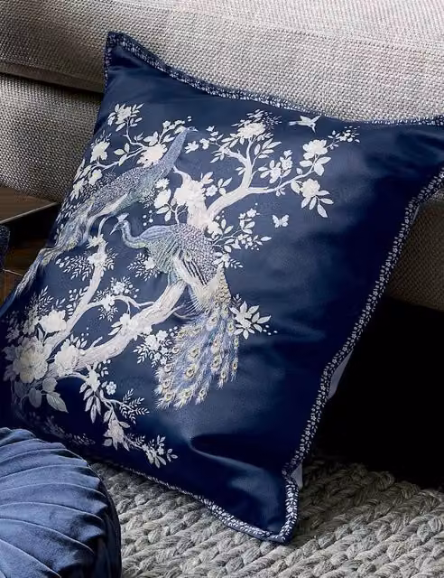 Laura Ashley Belvedere Blue Mix Embroidered Square Floral Cushion