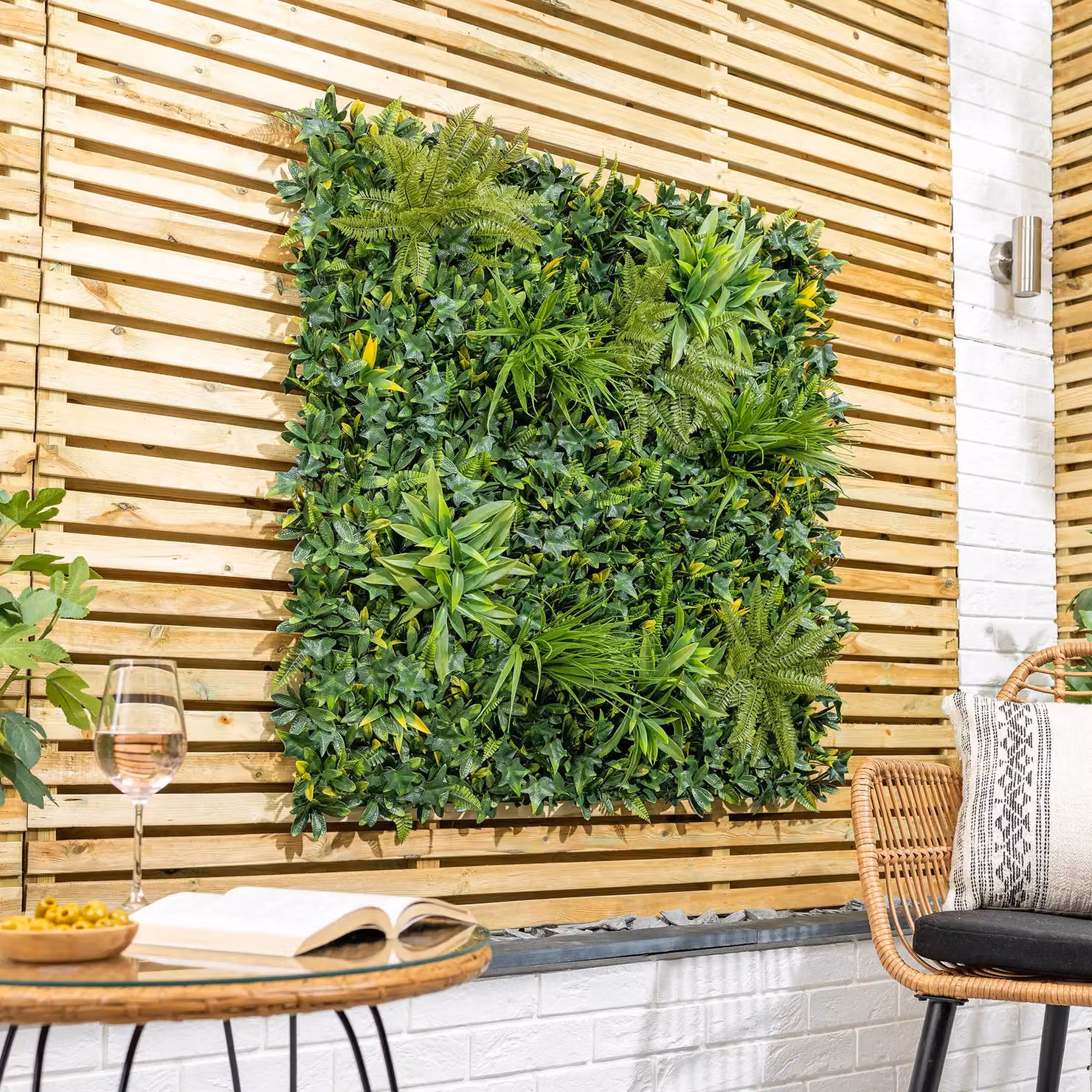 Christow Artificial Evergreen Living Wall Panels, Green, 4 x 50 x 50 cm – 2