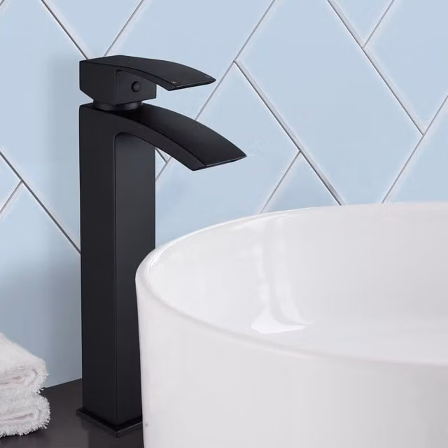 Nes Home Arke Modern Countertop Basin Mono Mixer Tap with Pop-Up Waste in Matte Black