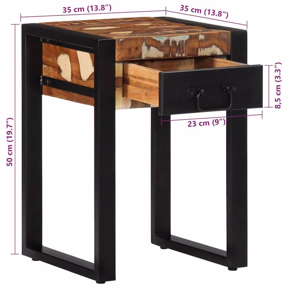 Berkfield Home Multicolour Reclaimed Solid Wood Side Table W/D/H: 35 x 35 x 50 cm – 6